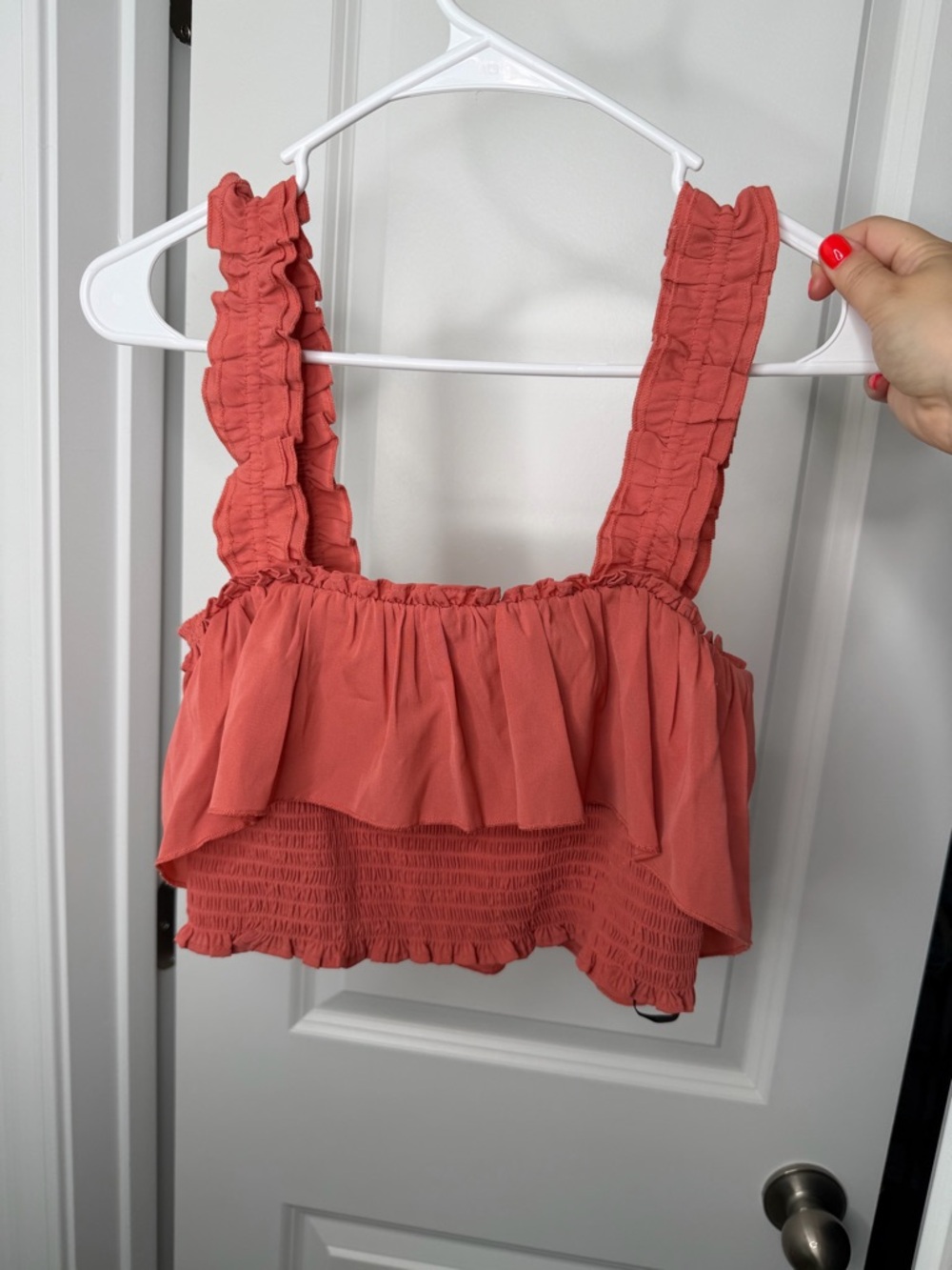 Forever 21 Rust Smocked Ruffle Crop Top